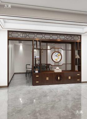 中式实木屏风tlznfgj#入户门门隔断客拱厅入户玄关柜木格栅博古架