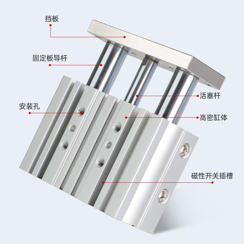 177亚5德客型轴带导杆三杆三气缸MGPM16x2-20x40-2杆5x80可调三气