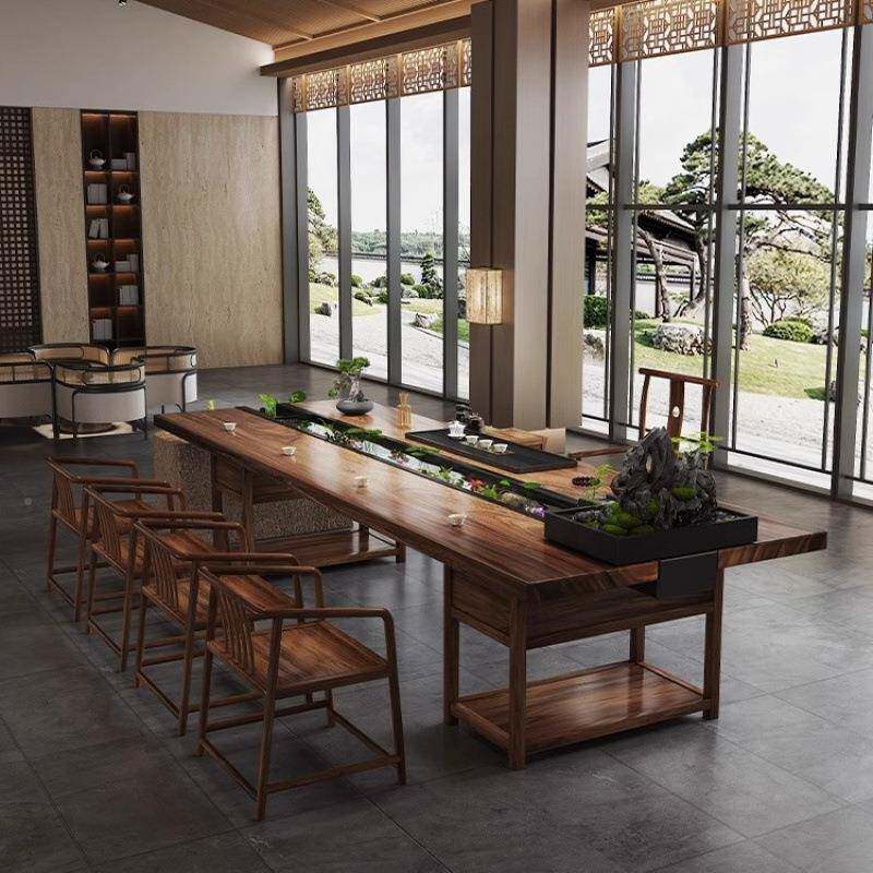 新中式环流水实心实木茶桌椅组EON会茶合功夫泡茶台几休闲洽谈循