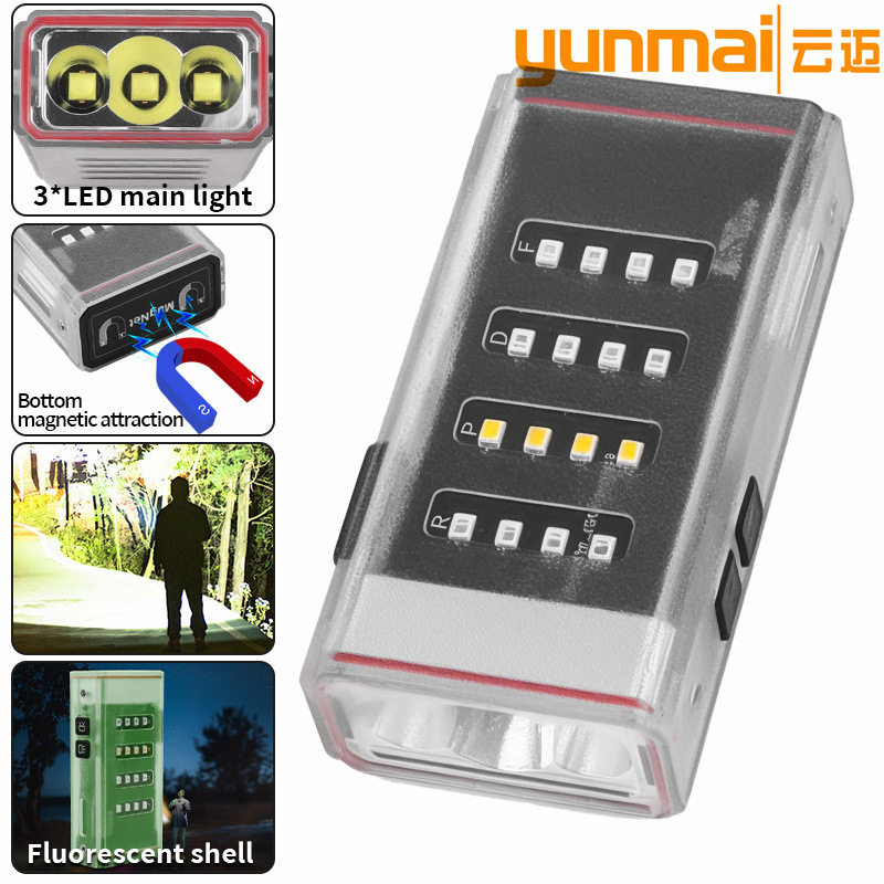 跨境新品LED多功能多光源 荧光外壳数显工作灯带磁铁支持输出手电