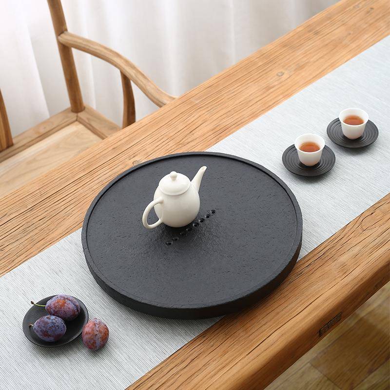 天然用乌金石茶圆盘创意小号家圆茶台日式简约干形朴致（圆泡台办