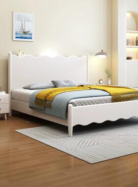 奶油白色实木床现HTP简约代橡木床家用双人床卧黑色复古原木风主