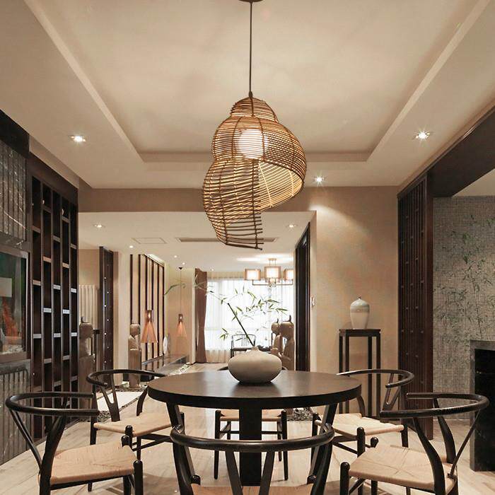 日式藤艺编制吊灯灯简约田客厅餐厅服装店园创意海圆田螺螺100吊