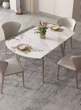 可伸缩亮户光岩板8餐桌椅组合现代奢家用小型轻/10人餐桌可M-009S