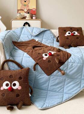2冬02新款秋午睡毯抱枕打被子开沙发汽车枕5卡通立RAI体多功能抱