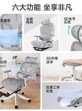 体工学椅子护腰电脑家用久坐电竞子椅可躺人宿椅W206舍办公室工学