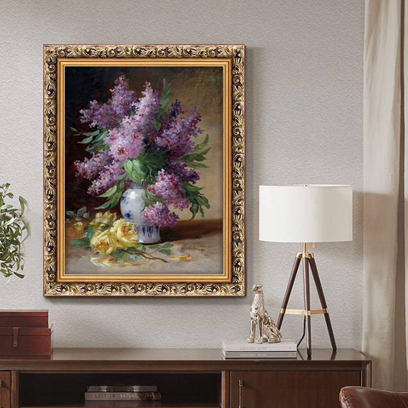世界名油画欧式餐厅挂画丁香玫瑰青花瓷卉静物玄关装饰画客厅壁画图片