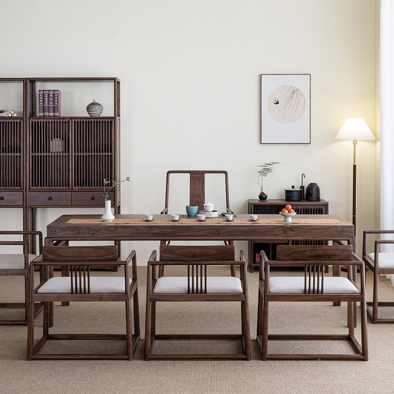 2I北美黑胡桃新木茶桌实木中式茶桌NEV组椅合台阳大板茶桌茶台主