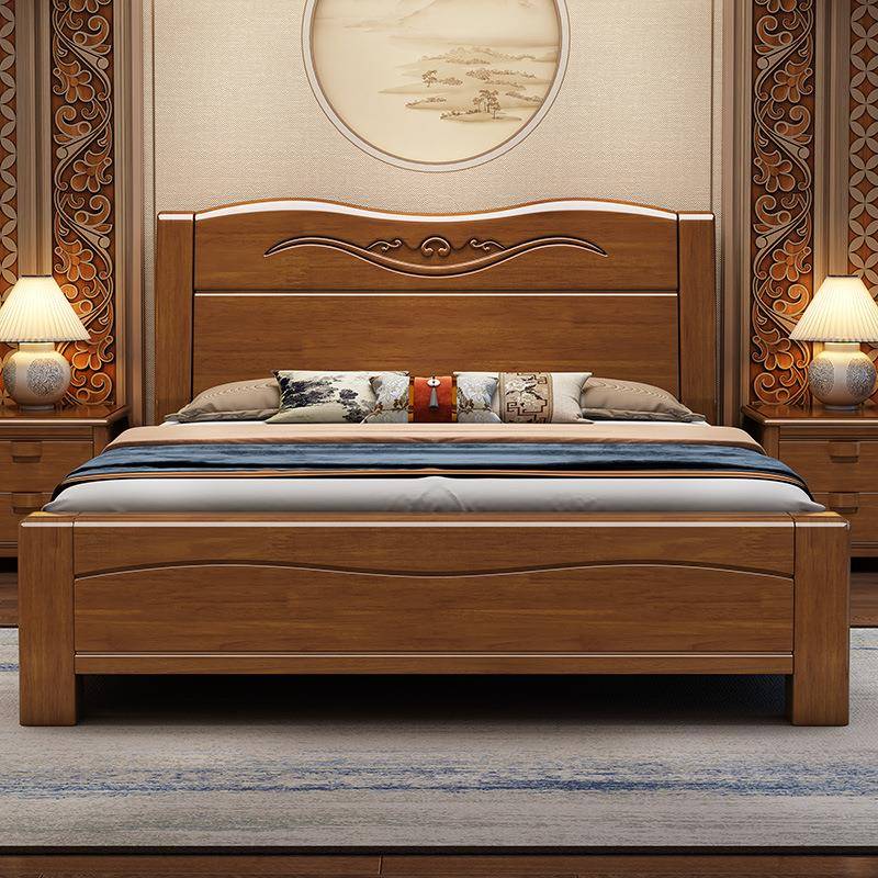 床实木单人1米5实1木床现代家用主卧物全实木米8床储双1人床加厚