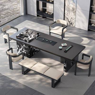 2025意式极简岩大板茶桌烧壶一体代茶桌TRZ简水约板现高端办公室