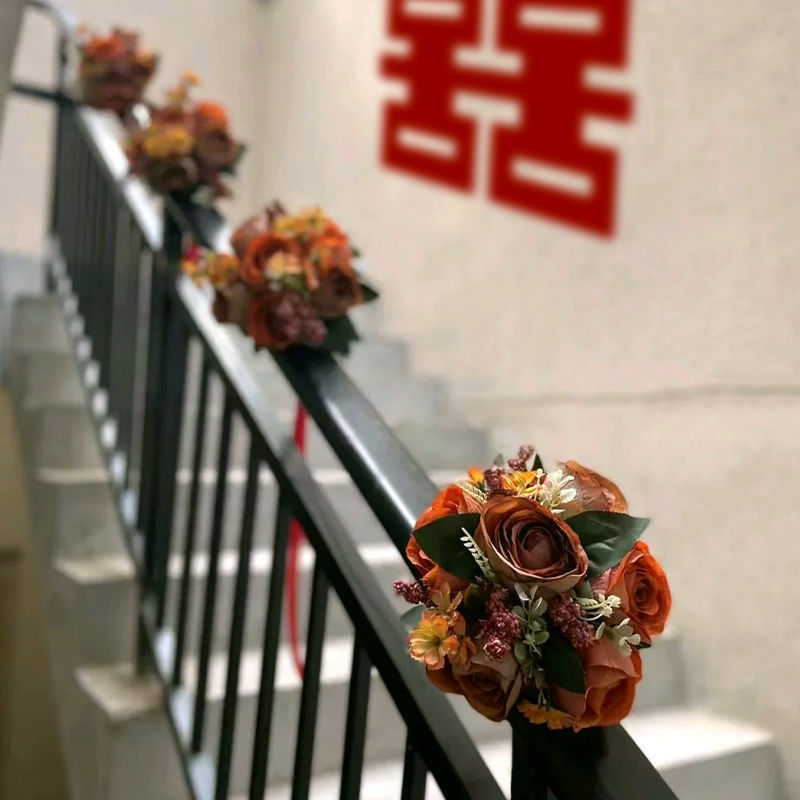 婚礼婚房装饰仿真花长条楼梯扶手