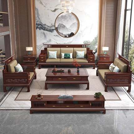 2025新式现代客别墅大小户型家用新古厅典乌发金木全中实木沙YS-H