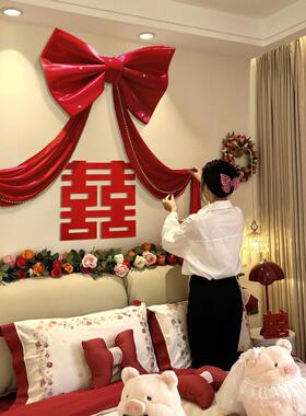 房布置卧室蝶结ZC03473大蝴号红丝绒床头婚礼新婚房拉花女方套结