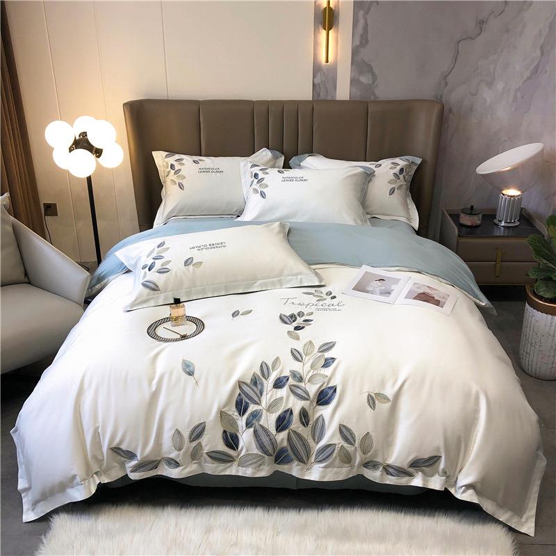 高档缎轻奢140美支长绒棉贡四件套式绣75886294纯花全棉棉被套床