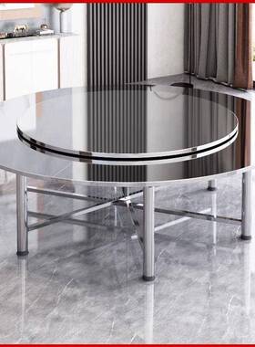 30折叠不锈钢可折叠转QSO盘桌饭桌吃饭桌圆桌子家餐用酒店4酒席20