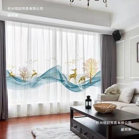 新中式水墨画印花纱帘