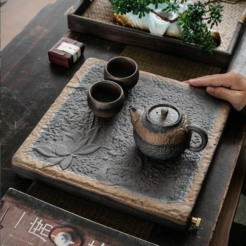 窑变鎏金陶瓷茶盘沥水盘排水两用用式现代简家XY-cp051约客储水厅