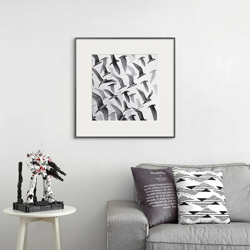 现简约感黑公白飞鸟抽象挂画组合酒店样板间代形装饰画方客S-1189