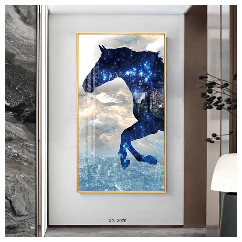马到成功轻奢玄关入户骏马装饰画客厅大幅壁画办公室走廊过道挂画图片