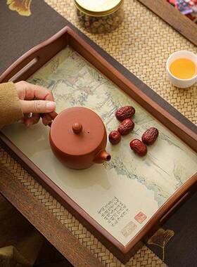 竹制多功把盘客厅茶几家用茶KBZ弧能具收纳托盘菜盘点心托水果盘