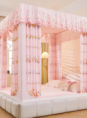 新坐床帘蚊帐家用一款体式光46404床幔保暖加密加厚式三开遮门坐