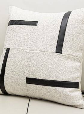 简约现代客厅沙发抱枕米色白色BPO圈绒黑P靠枕轻奢样贴板间创U意