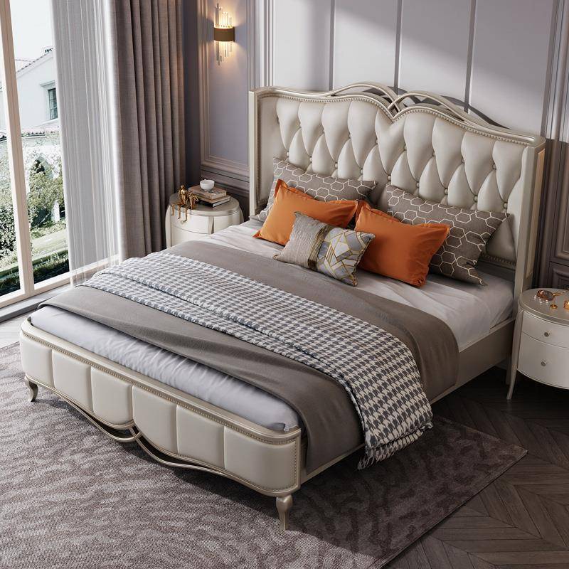 美式包实木床现代轻奢HGB简约1.8m主卧床双人大床软床意式档高床