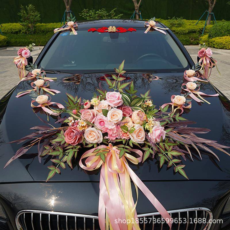婚庆用ZNF品主婚车饰车头装花全套创意仿花真车装布置套花店