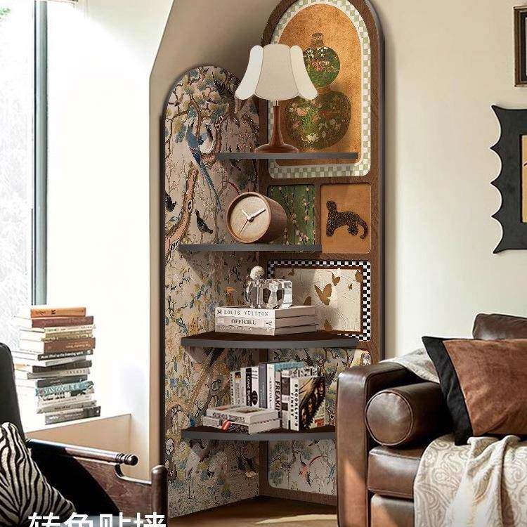 中古风落地摆件客厅电视柜旁边角墙面转三柜复F989JT9M古置物多层