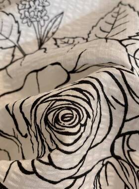 法复古浪边漫赫本风黑色花四件件套亲FYB肤水洗棉三套床上用式品