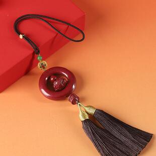 寓福祥原金矿高圆MMP含朱砂车挂紫砂挂件满莲花汽车量配饰流苏挂