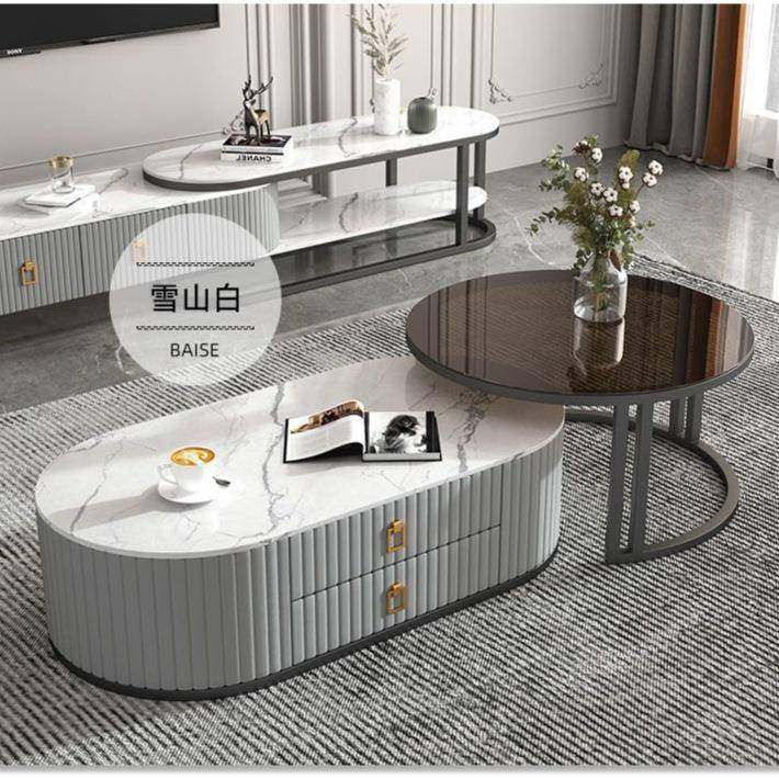 岩板几客厅家现代简约小户型桌椭圆网红茶伸缩茶几EUG电茶用视柜