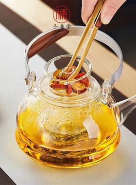 玻璃玻泡茶壶耐热透明黑色璃煮茶蒸茶壶壶蒸煮体内胆提MEM梁一烧