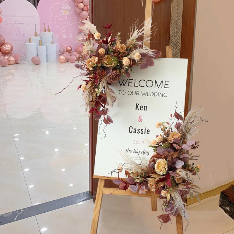 婚迎宾水牌套装花艺店面花架婚售庆楼指部HC引牌背景挂花绢礼花