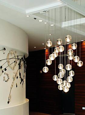 楼灯梯水吊灯简约201808现代晶客厅餐厅玻璃球吊美式流星雨灯创意