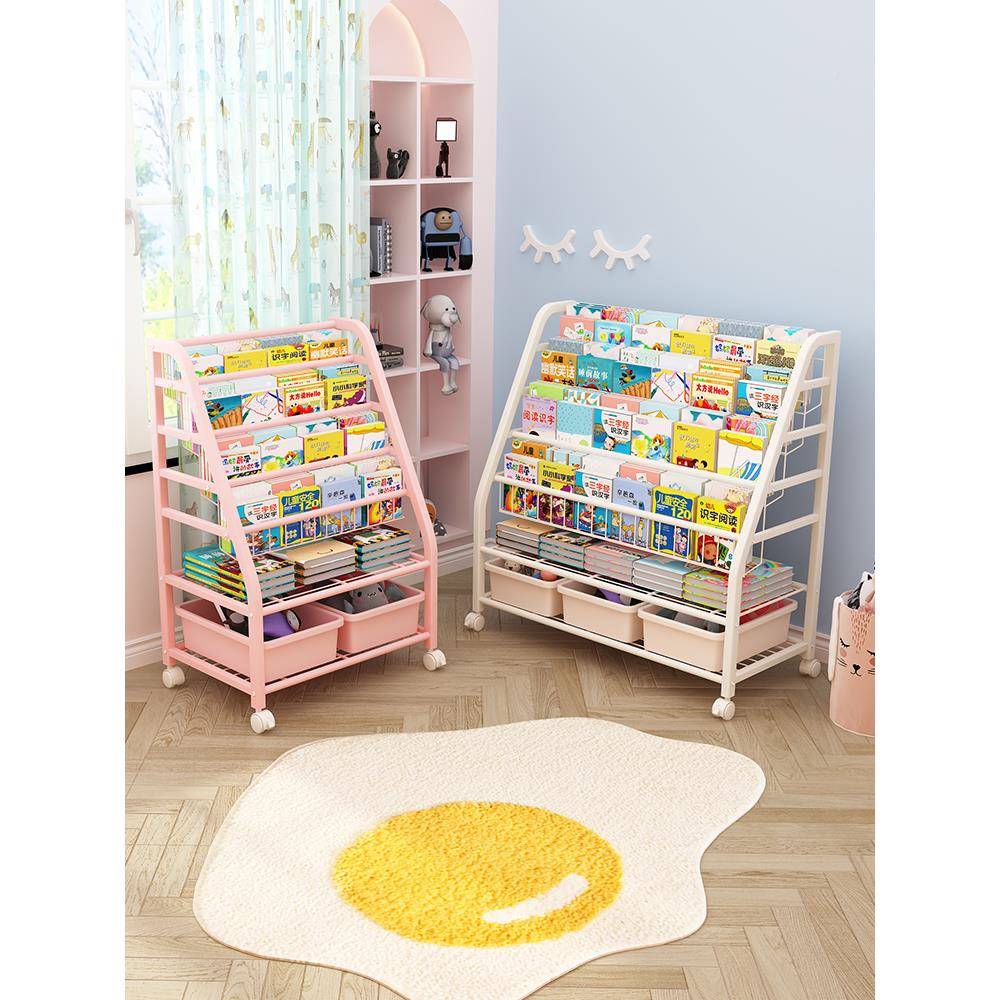 A9L可移书绘本动置物架儿童XKK玩具收架家用纳小推车带轮落地简架