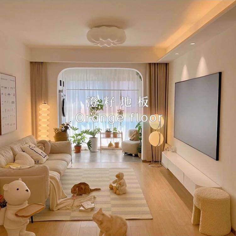 新三层奶油色然实木复合板多层条地板锁扣EFW暖家用地天环保厂家