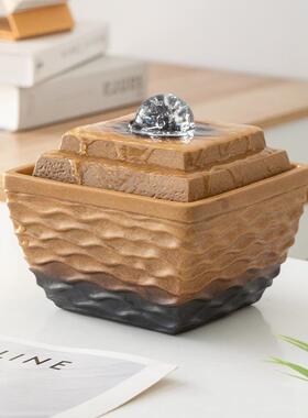 中式景流水喷泉加循湿器风FMW水轮桌面陶装饰环鱼缸造茶几客厅摆