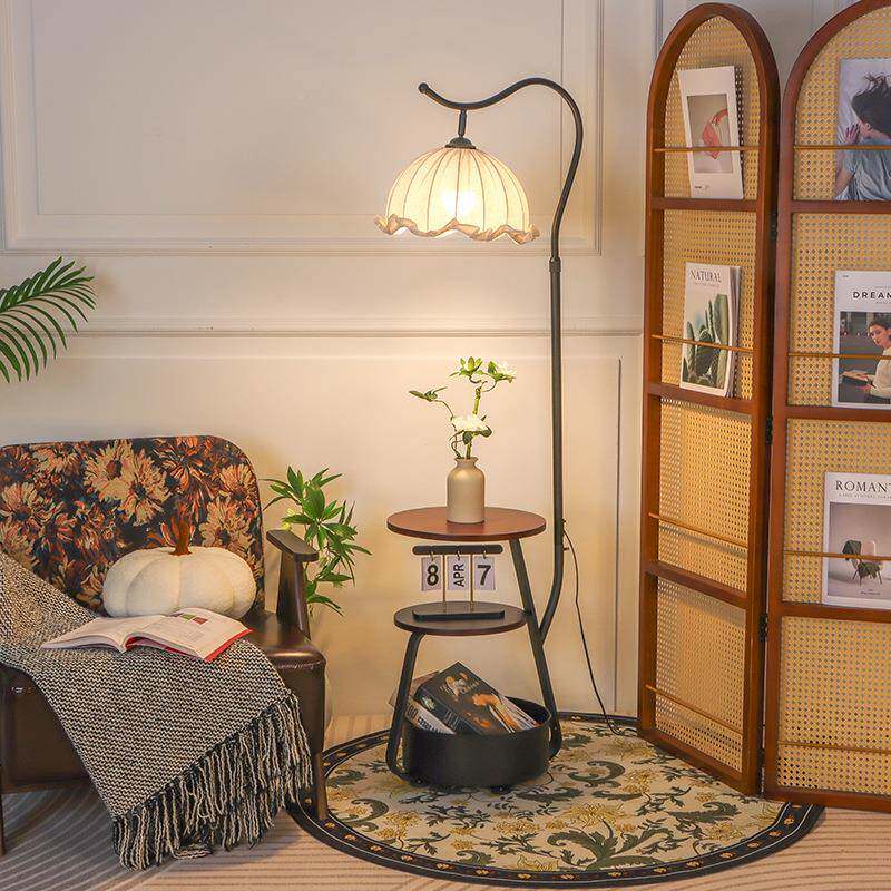 648法式中古风客几厅落地灯沙发旁边氛围复古室床头置物架卧体一