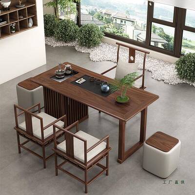 新GOW中式老榆茶台木阳台茶桌20家2实5新款客厅小型用泡茶桌椅木