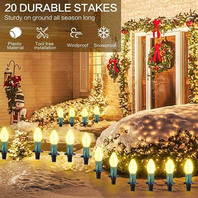 白亚马逊9LEDC地插灯串家用庭院插杆25灯暖光120VCVH圣诞防水草坪