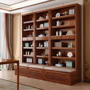 桃木卡座书柜实木带玻璃门柜797全实木去客厅化物自由置组合展胡