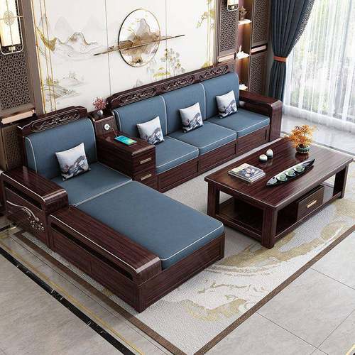 用紫金檀木实木沙发组合家用XBB客厅中式冬夏两户储物中式沙新发