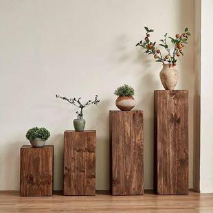 实木方形花架墩子家用客厅木玄摆关茶几复装 DLS古民宿饰原木桩底