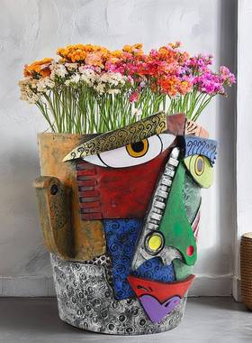 1-18树新品创意抽人脸皱眉象彩花盆个性脂工艺多庭院园艺家居摆件