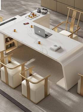 岩厅板茶桌椅组合高端公茶台水壶一体意办烧式极YNV简客家用茶桌