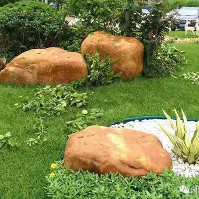 天然黄头蜡石原石鱼池假山造景石黄缀色石驳岸石坪点园林景草OWE