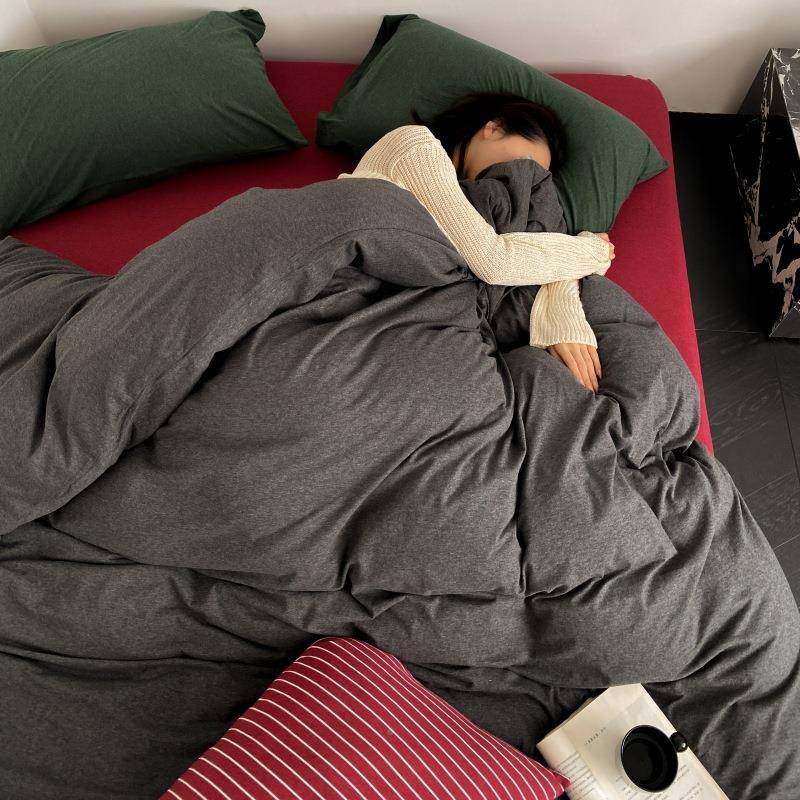 类搭撞色针织棉天.竺棉四件套柔软床单床笠被套床上用品混MKY被套