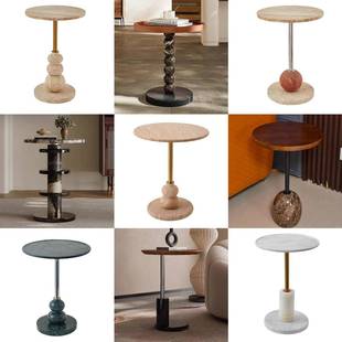 轻奢岩师板边几店角几客DAR厅圆沙发床头柜酒大堂茶几不锈钢设计