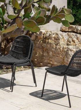 高端户外桌椅庭院木XT20492长桌织椅子室外花园露编台实木组藤柚